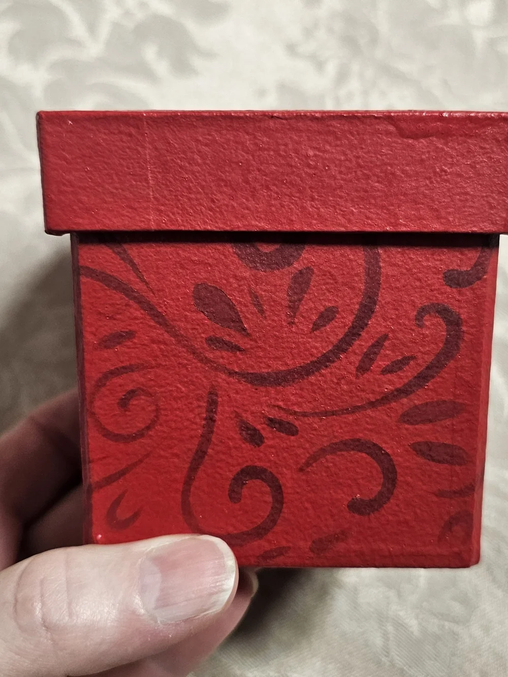 Set Of 5 Hand Painted Stacked Nesting Gift Boxes Red Gold Christmas Decor